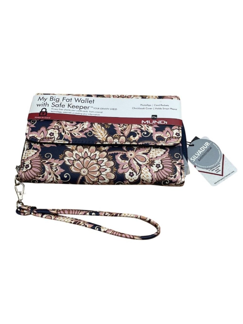Mundi My Big Fat Wallet Wristlet Safe Keeper RFID Vegan Leather Checkbook Phone